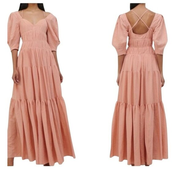 JONATHAN SIMKHAI Wilder Cotton Gauze Maxi Dress Peach Puff Sleeves Size 10 NWT - Picture 11 of 16